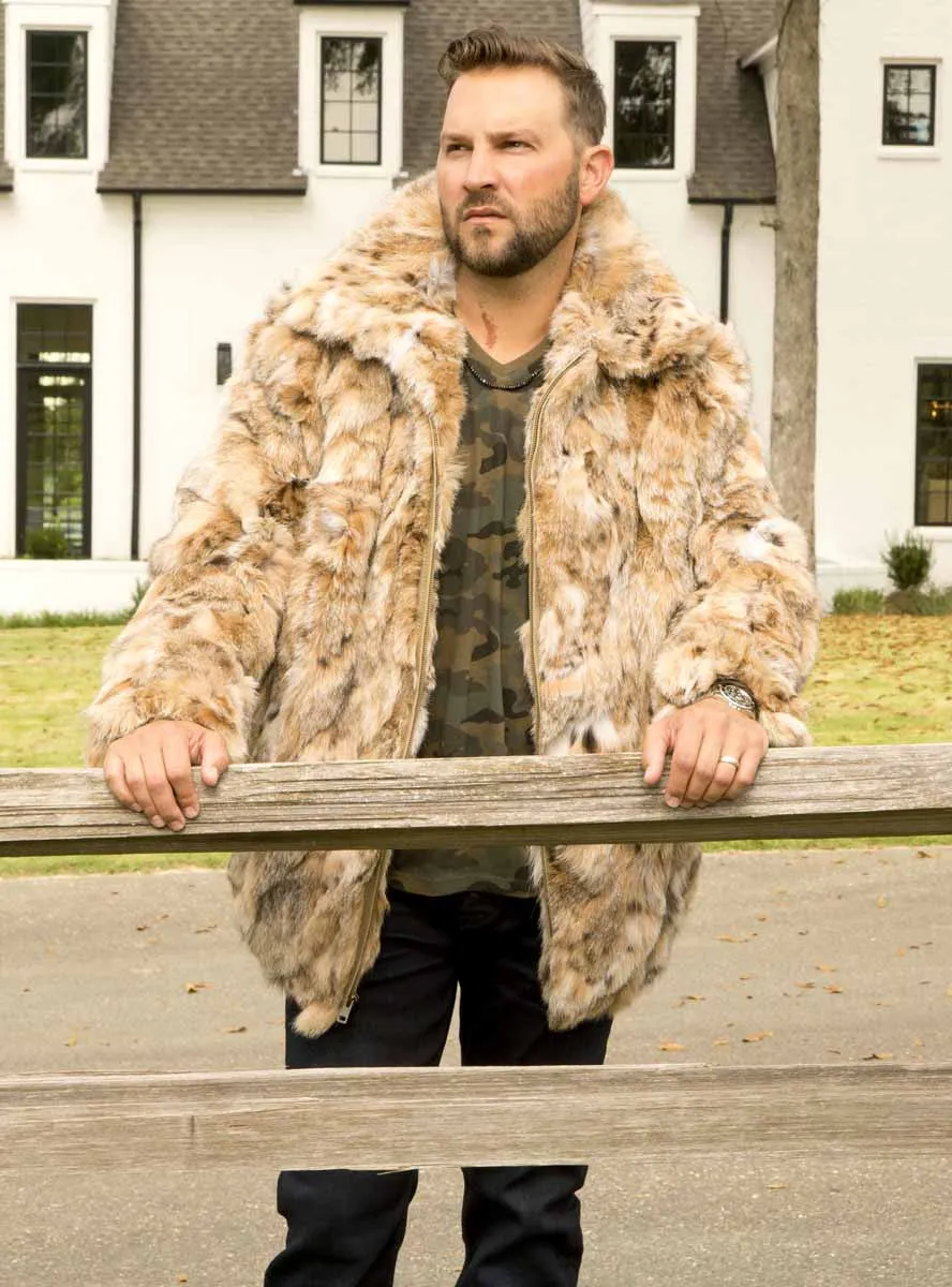 Men's Lynx Bobcat Fur Bomber Jacket