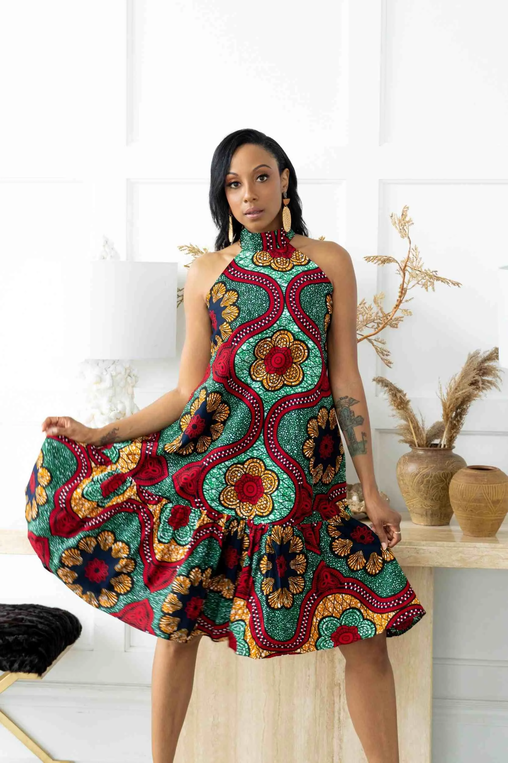 MERA African Print Midi Women' Dress (Haltered Neck)