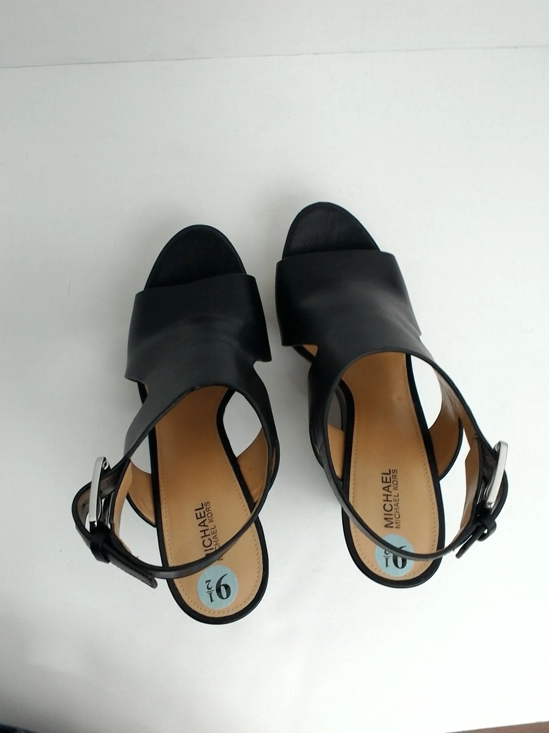 Michael Kors Women's Josephine Wedge Leather Black Sandals Size 9.5