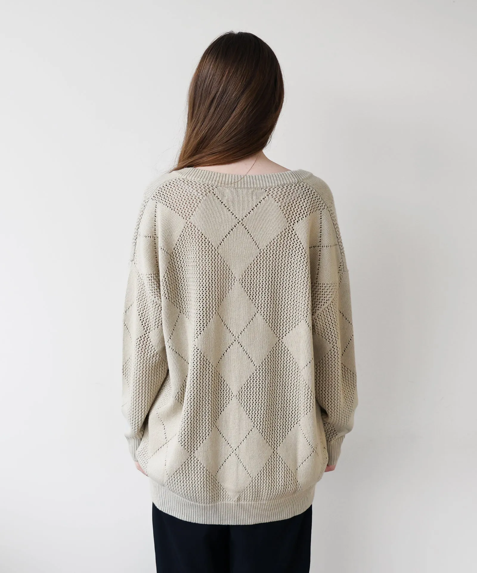 Modal Cashmere Argyle Pointelle Cardigan