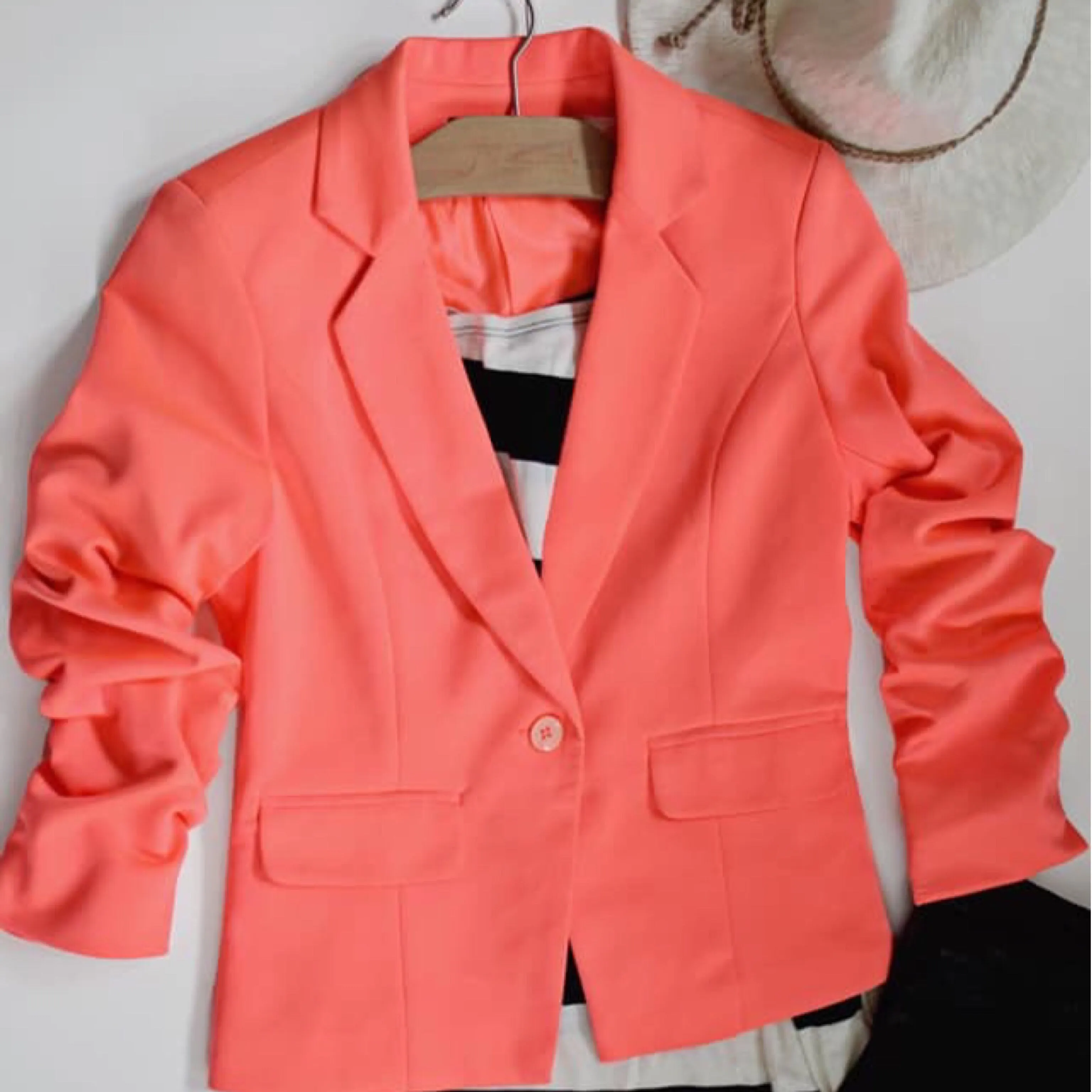 Neon Orange Give Me Ruched Short Blazer