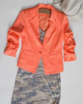 Neon Orange Give Me Ruched Short Blazer