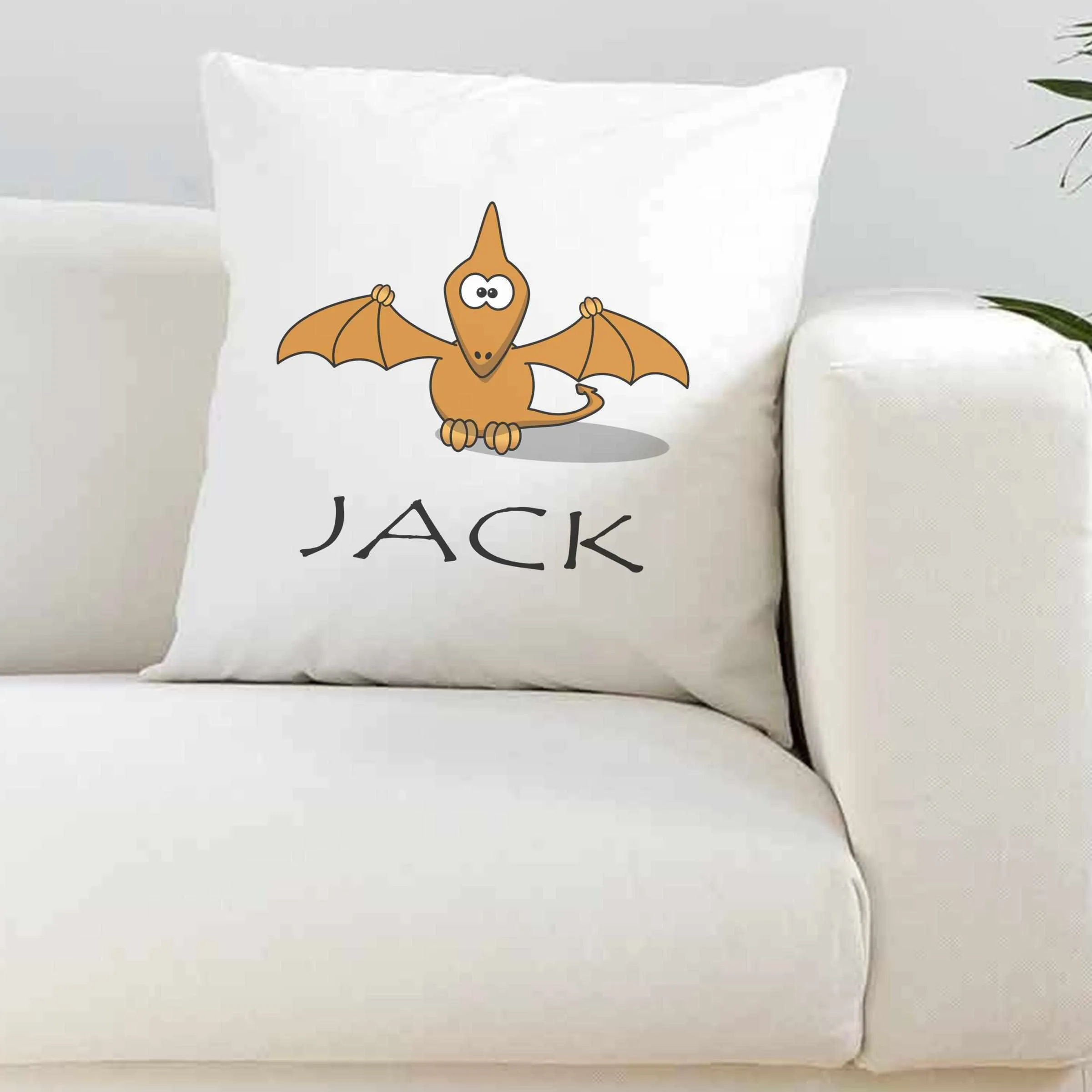 Personalised Dinosaur White Super Soft Cushion Cover