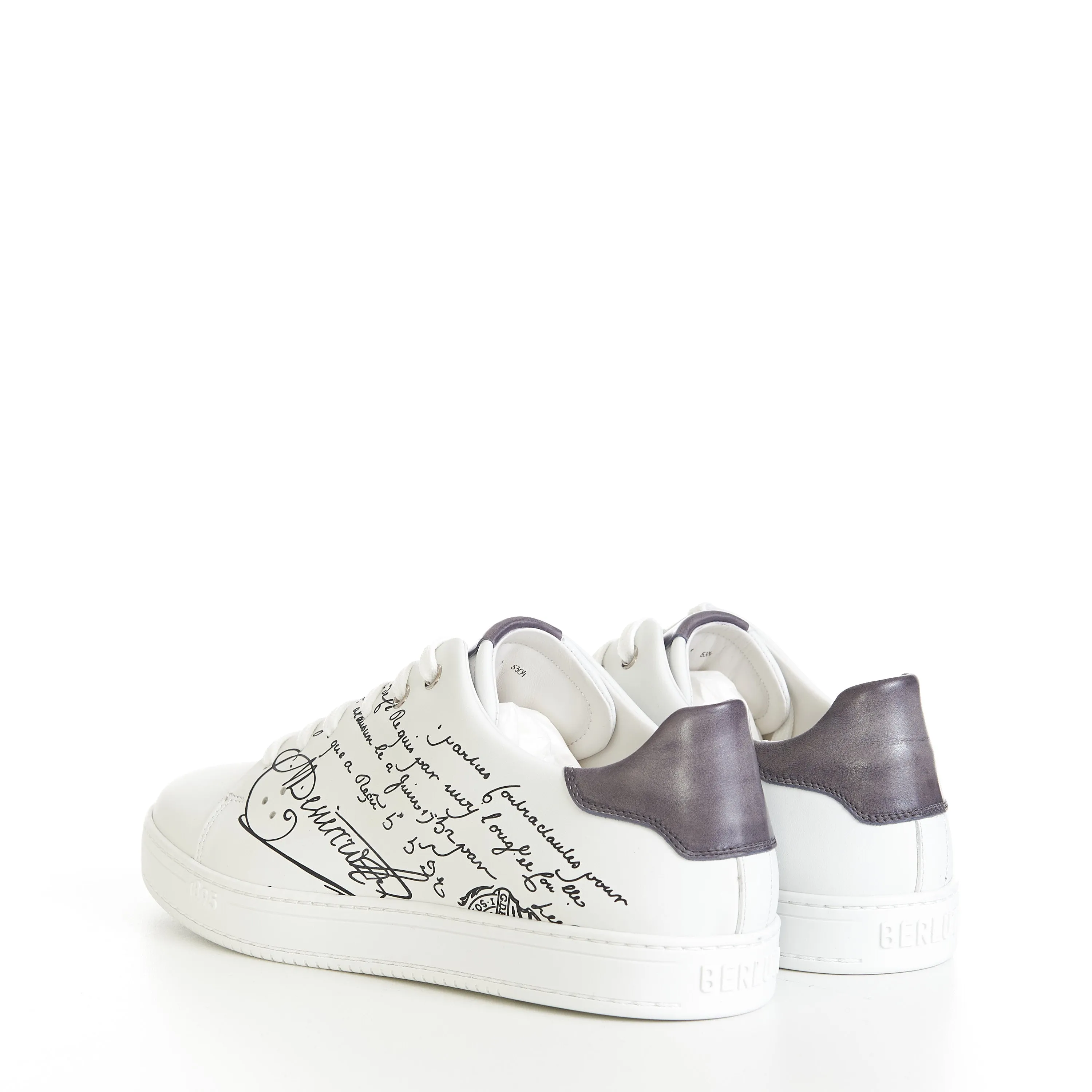 Playtime Scritto Sneaker In White Leather & Light Gray Patina Leather