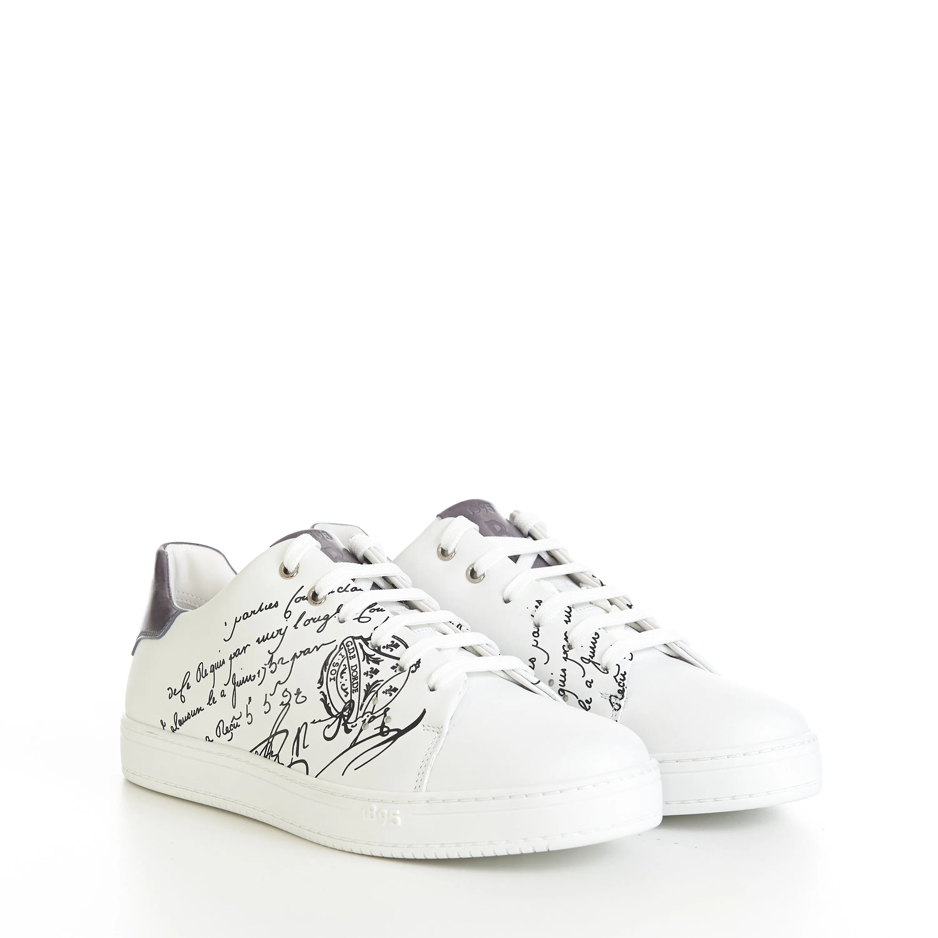 Playtime Scritto Sneaker In White Leather & Light Gray Patina Leather