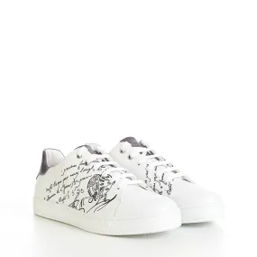 Playtime Scritto Sneaker In White Leather & Light Gray Patina Leather