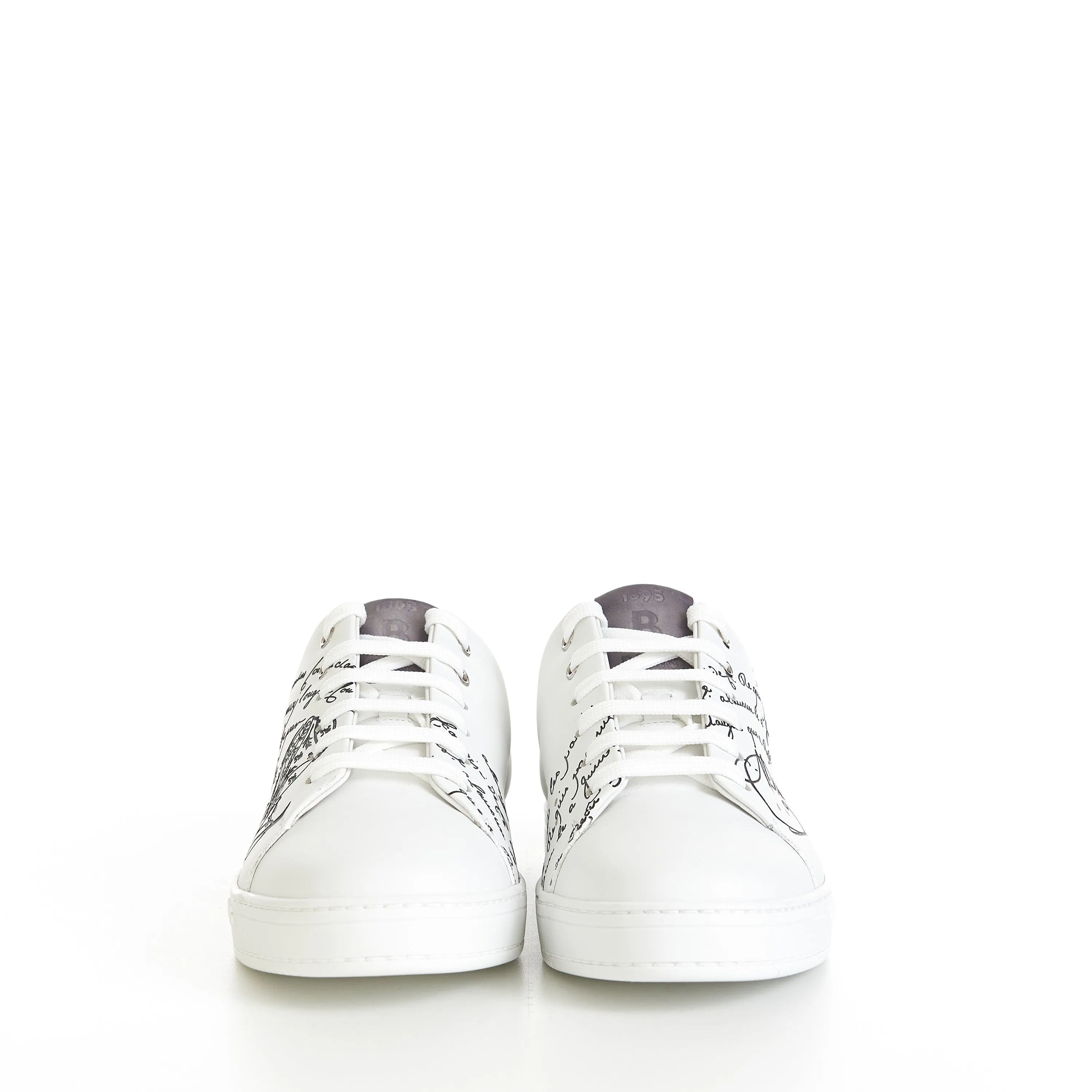 Playtime Scritto Sneaker In White Leather & Light Gray Patina Leather