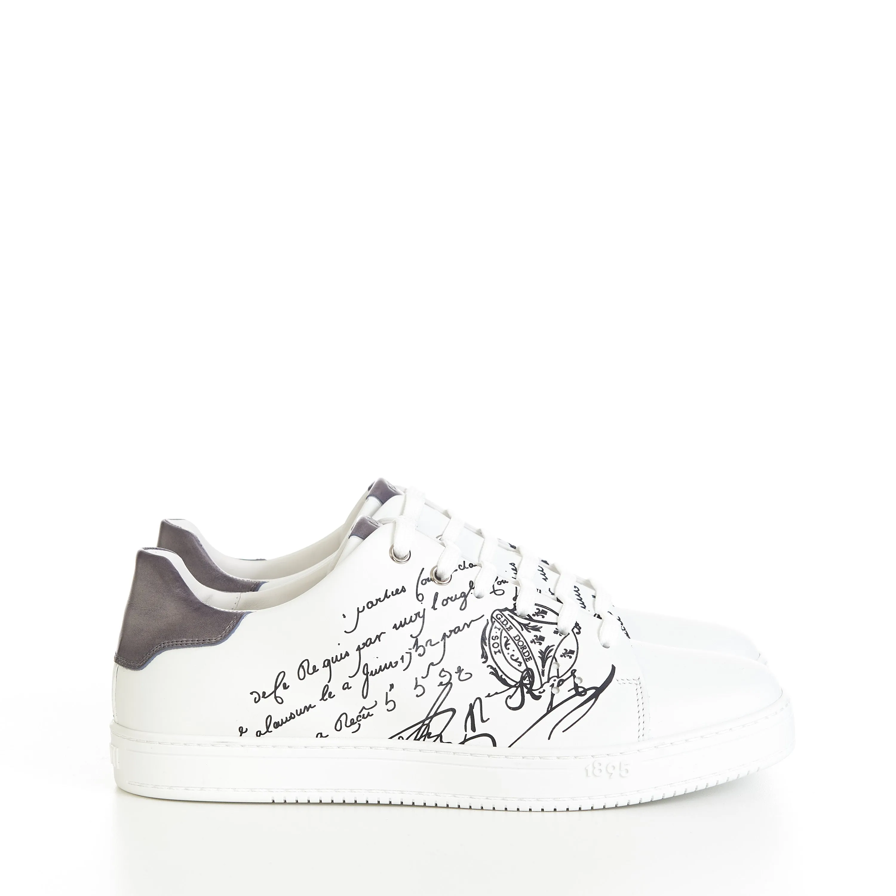 Playtime Scritto Sneaker In White Leather & Light Gray Patina Leather