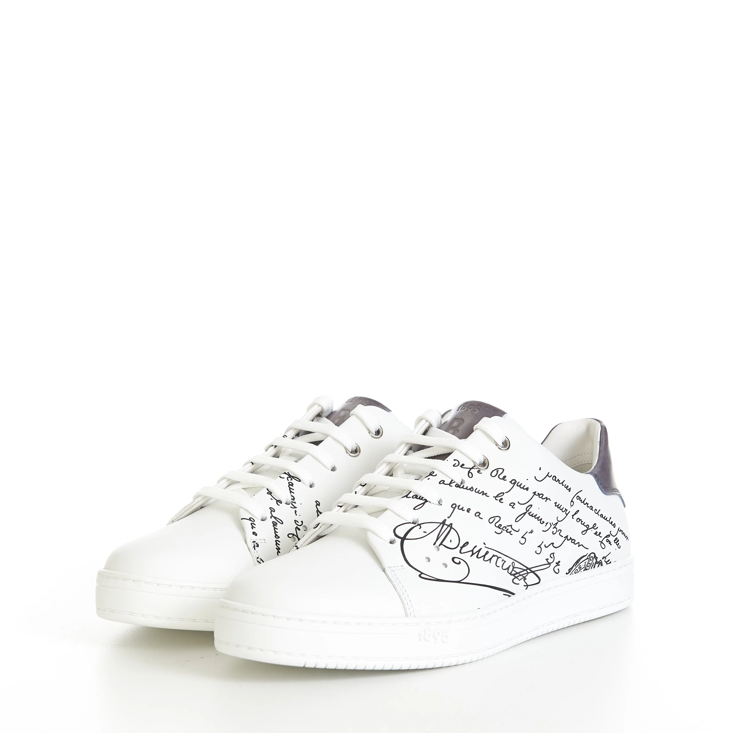 Playtime Scritto Sneaker In White Leather & Light Gray Patina Leather