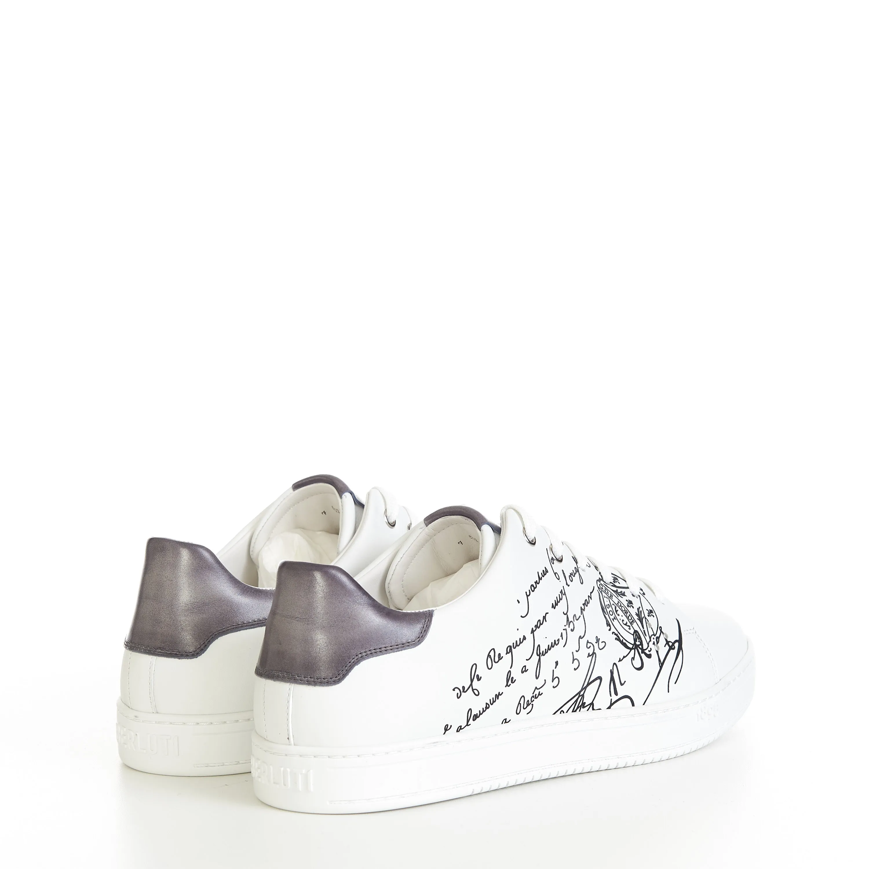 Playtime Scritto Sneaker In White Leather & Light Gray Patina Leather