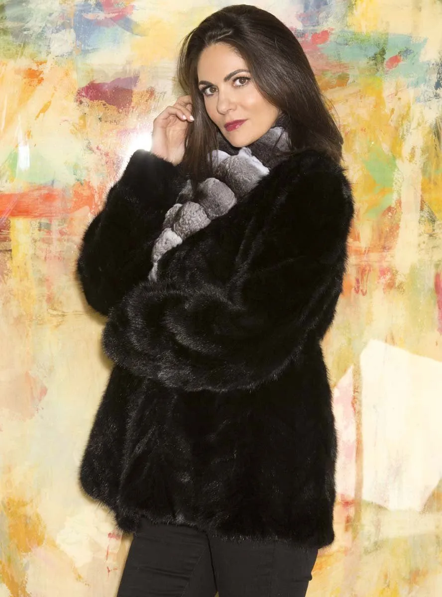 Ranch Mink Fur Jacket with Chinchilla Fur Collar