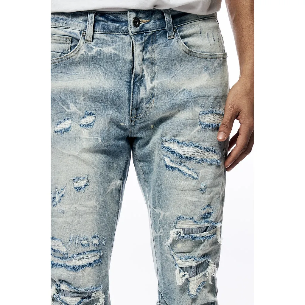 Rip & Repaired Lightning Washed Denim Jeans