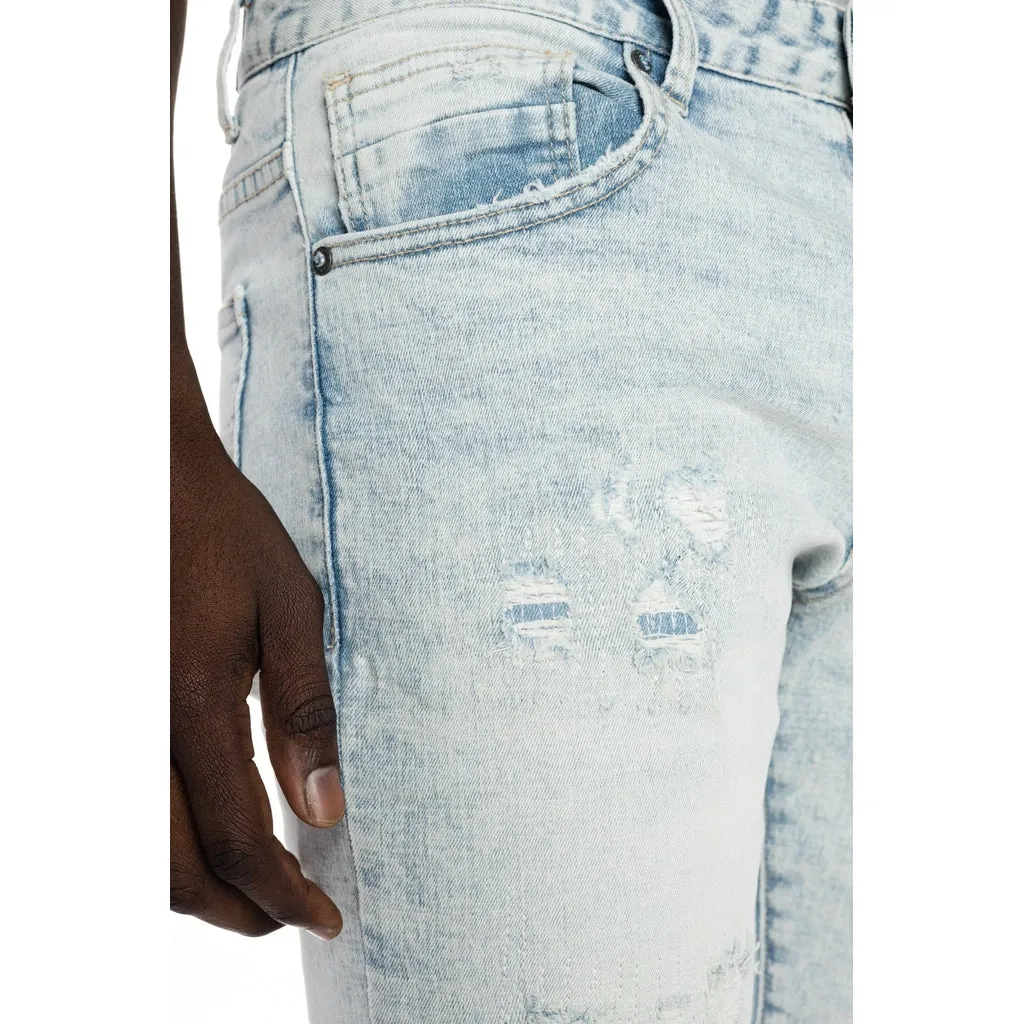 Rip And Repair Semi Basic Jeans - Greneda Blue