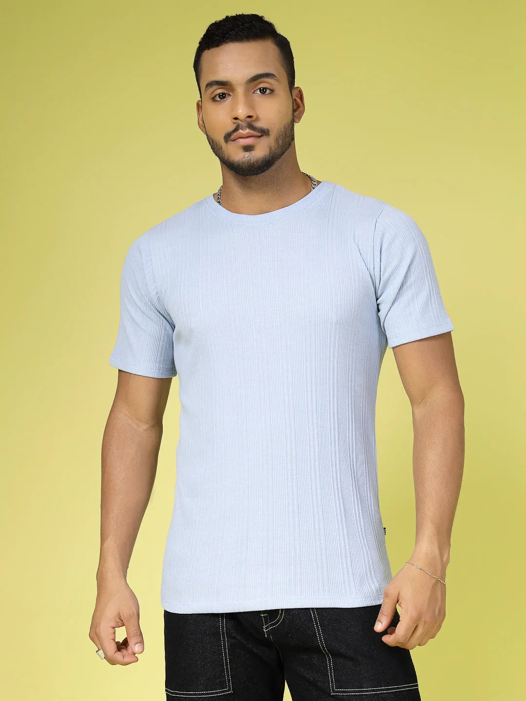 Self Textured Slim Fit T-Shirt