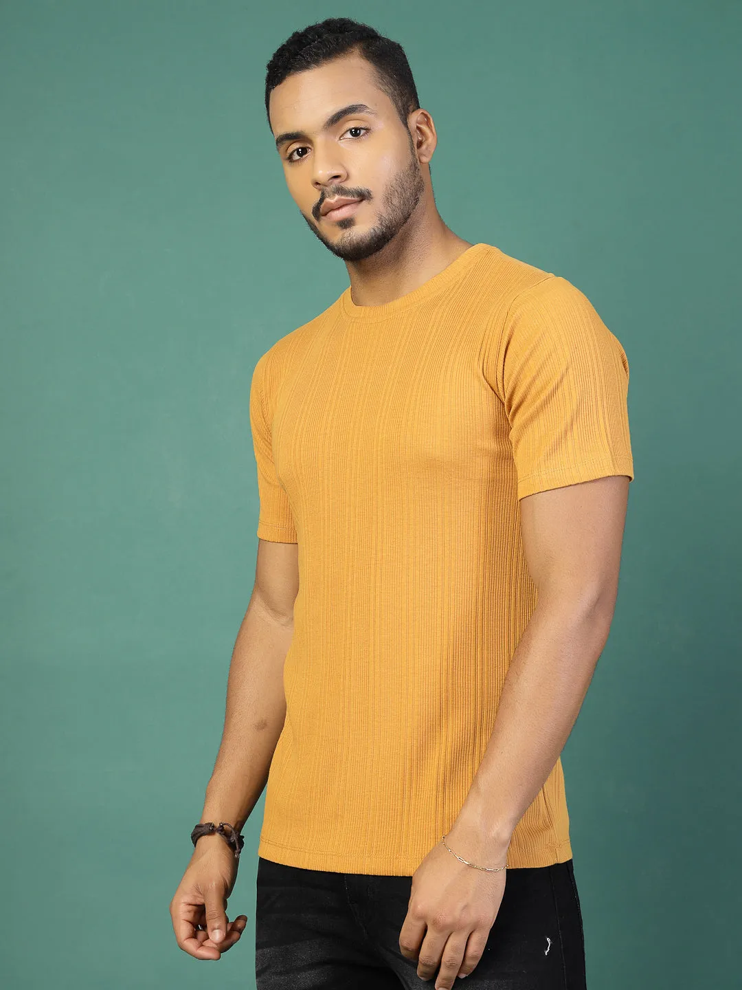 Self Textured Slim Fit T-Shirt