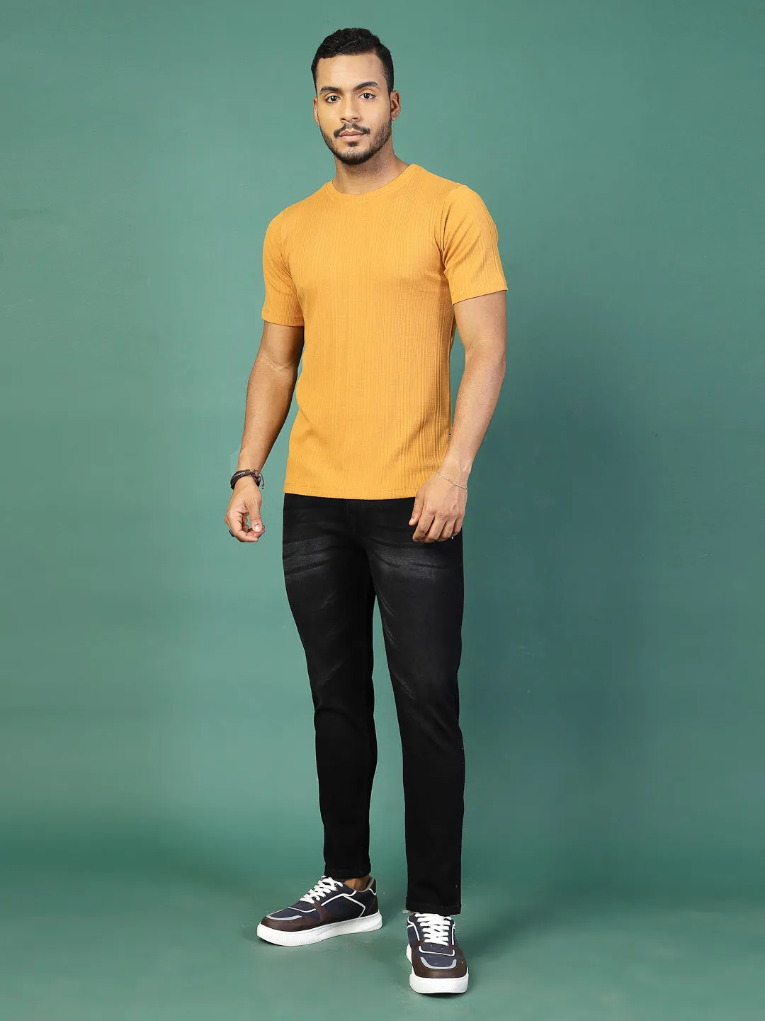 Self Textured Slim Fit T-Shirt