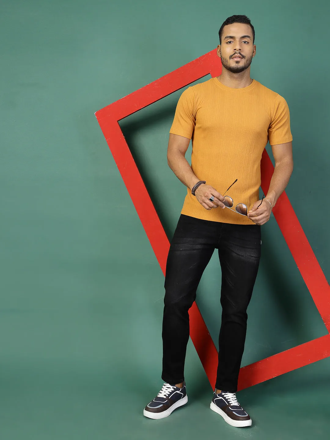 Self Textured Slim Fit T-Shirt