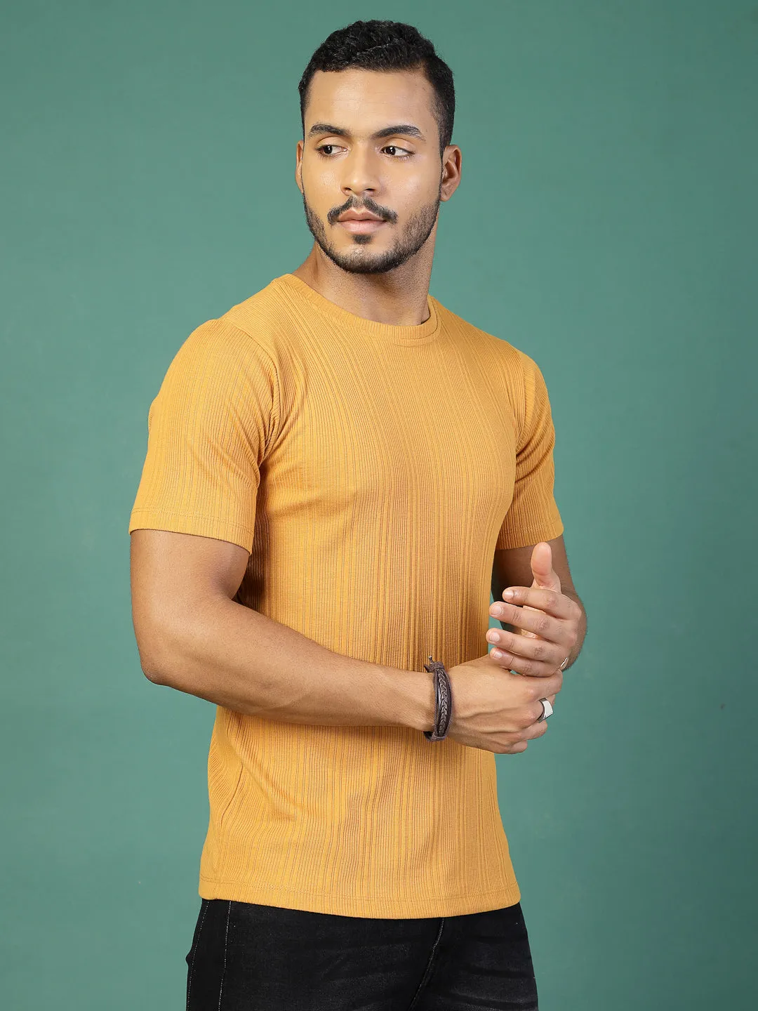 Self Textured Slim Fit T-Shirt