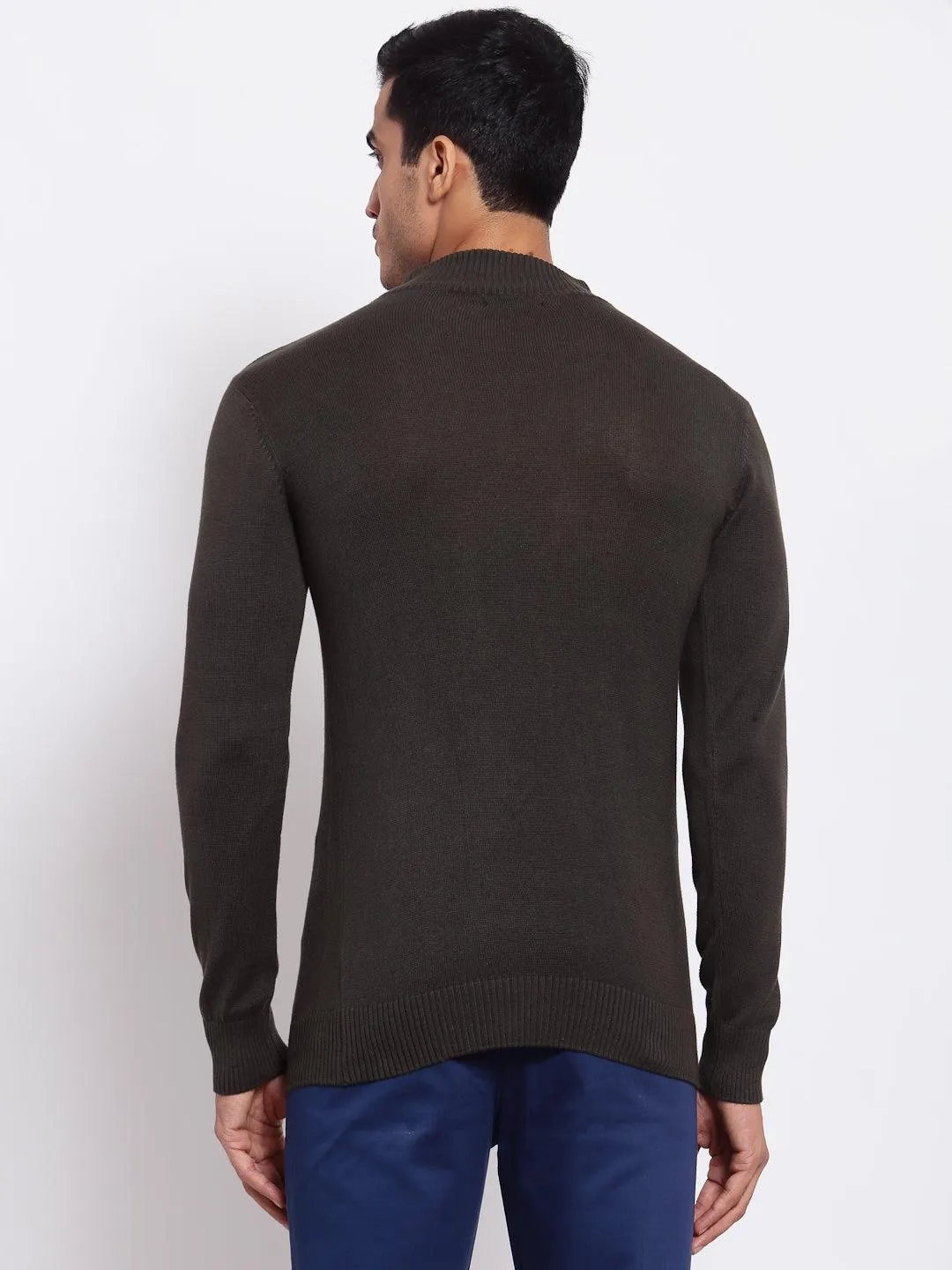 Style Quotient Men Solid Dark Green Knitted Regular Sweatshirt