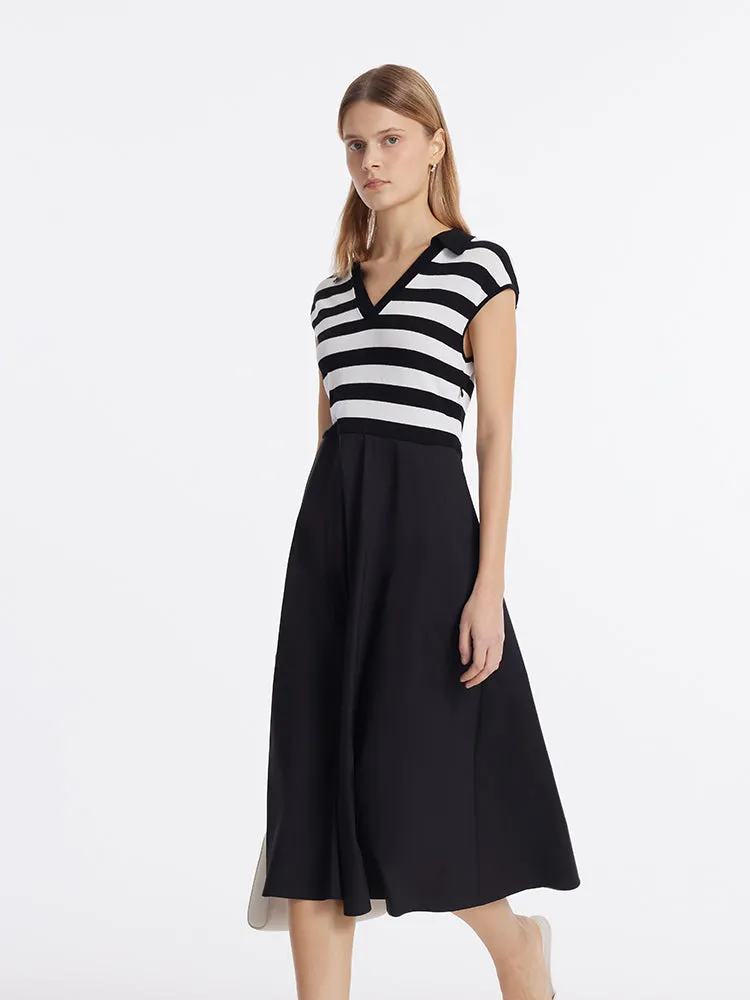 Tencel Striped Patchwork Women Midi Dress