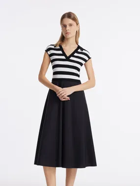 Tencel Striped Patchwork Women Midi Dress